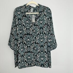Catherines Shirt Womens Size 2X Blouse Paisley Button Down 3/4 Sleeve